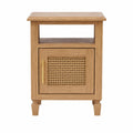 Nachttisch aus Eichenholz und Rattan mit Tür Natur 40x35x55 cm