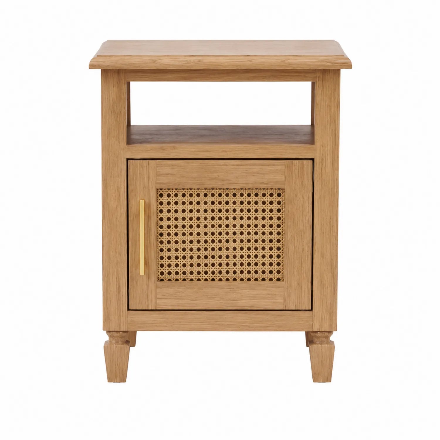 Nachttisch aus Eichenholz und Rattan mit Tür Natur 40x35x55 cm