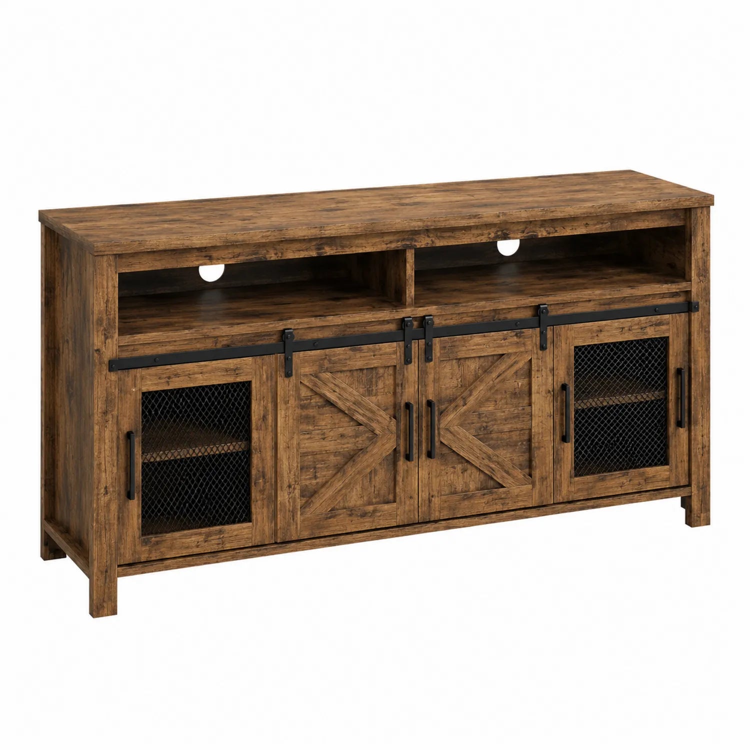 TV-Schrank aus MDF Holzoptik 152 cm mit Metallgittertüren