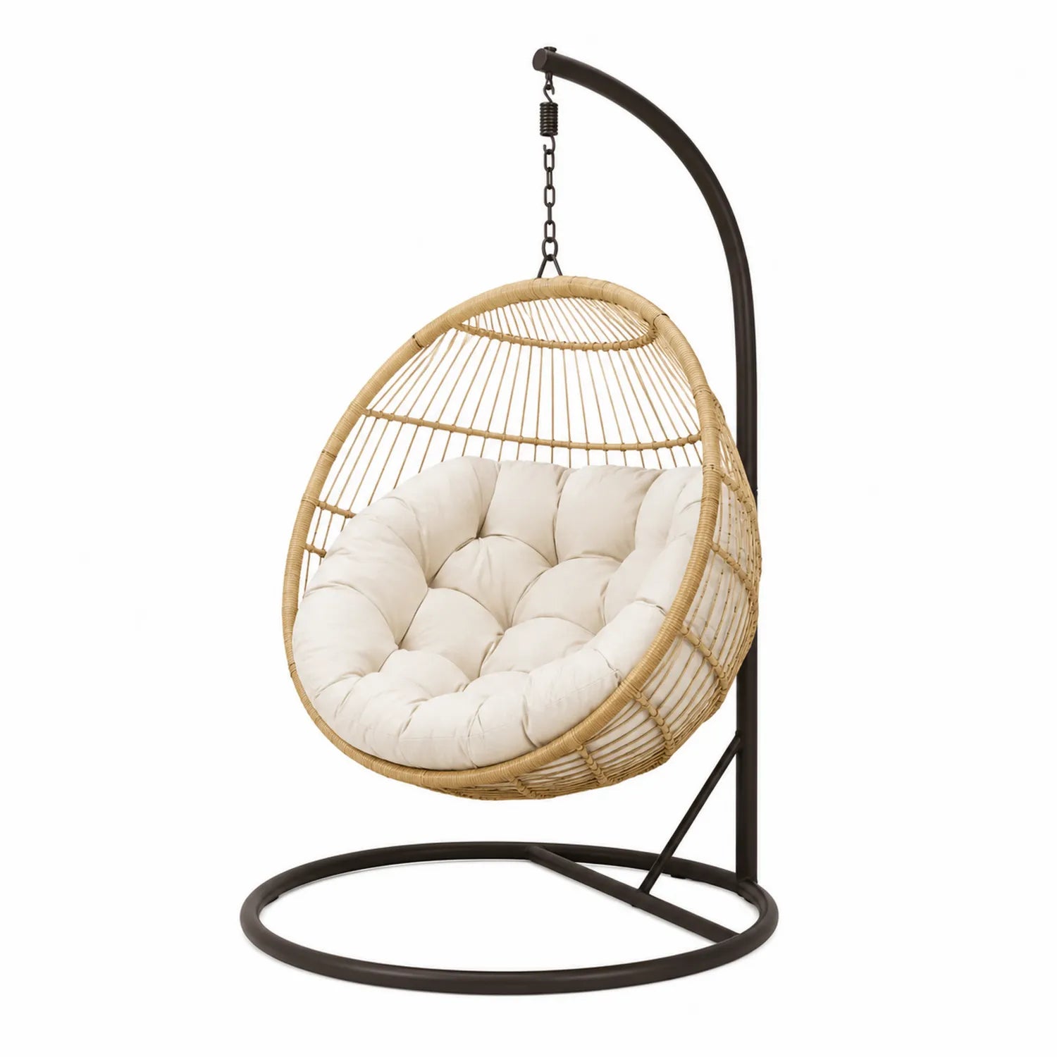 Hängesessel Rattan mit Stahlgestell und Polyesterpolster Beige