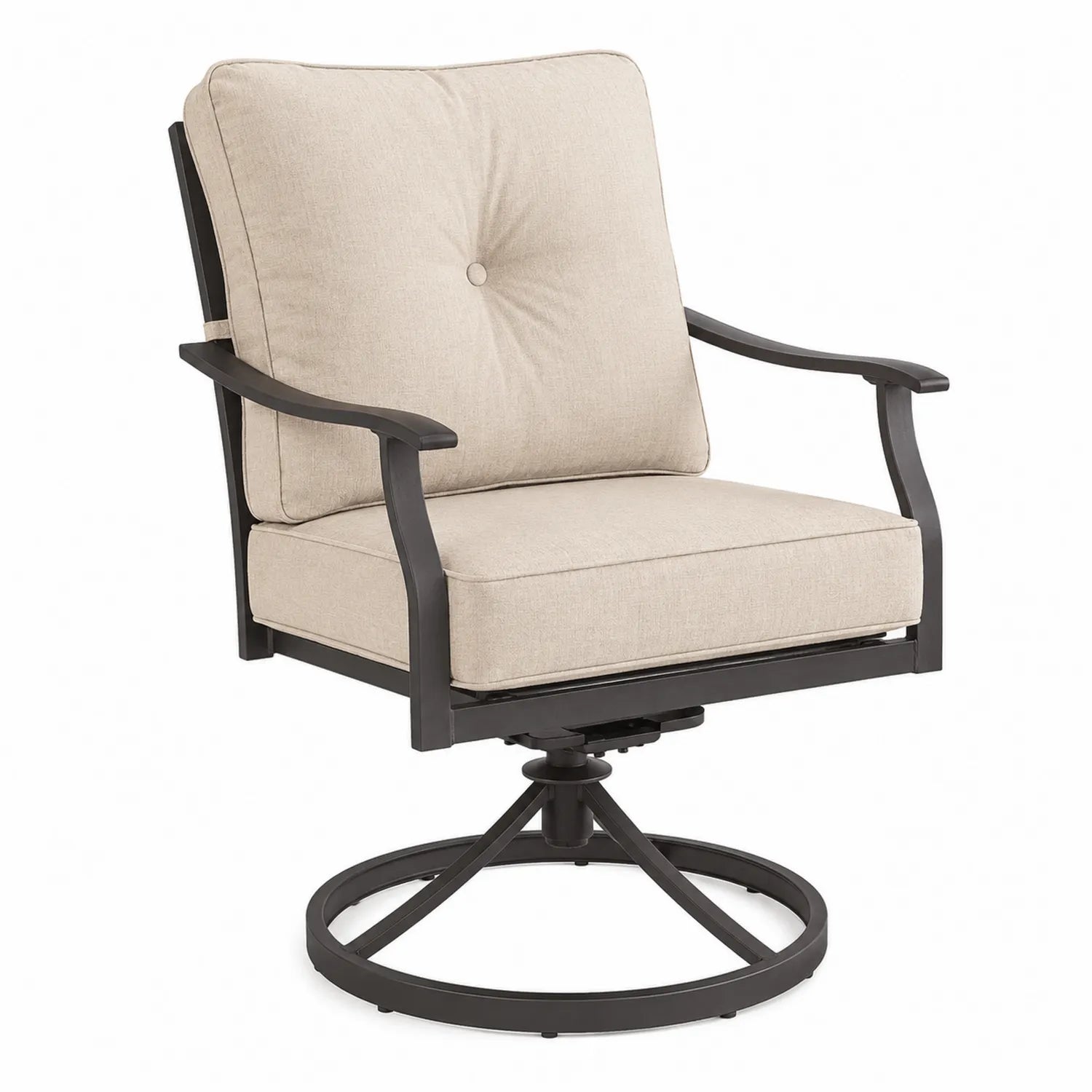 Drehbarer Gartenstuhl aus Metall mit Stoffkissen Beige