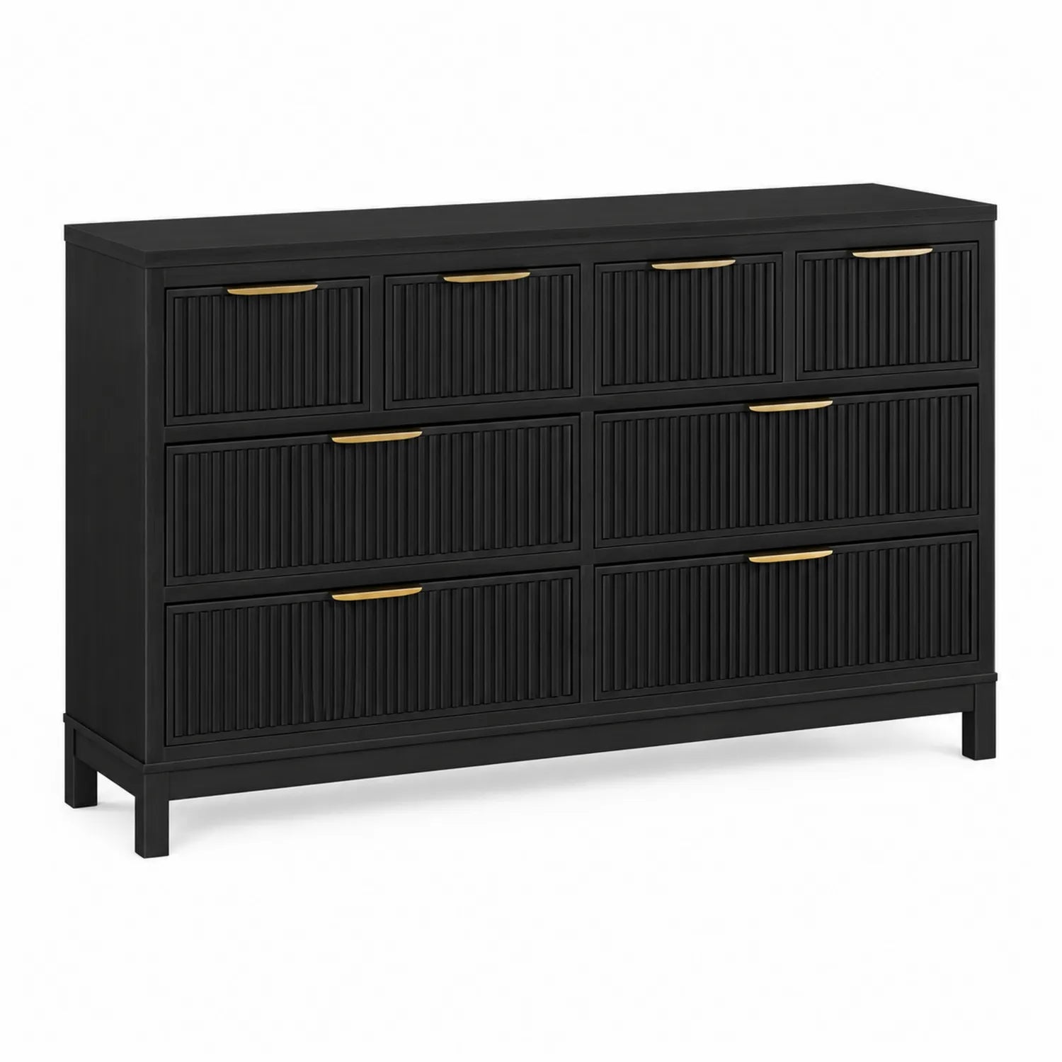 Schwarze Holzkommode mit 8 Schubladen