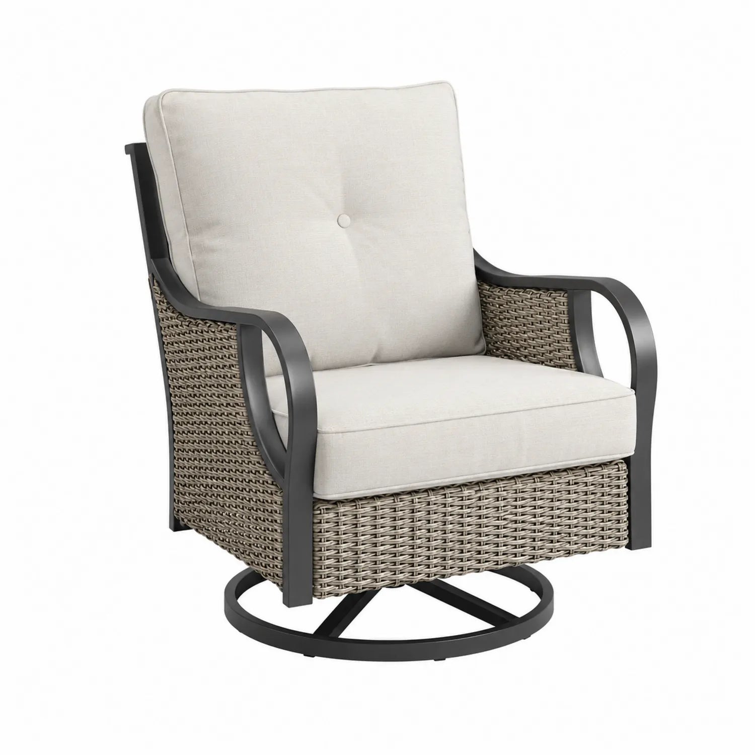 Drehbarer Gartenstuhl aus Aluminium und Polyrattan Grau Beige